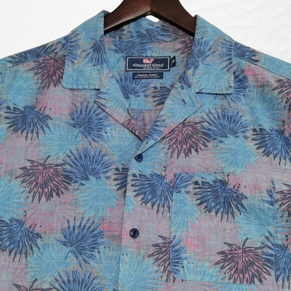 Vineyard Vines Tropical Leaf Print Short Sleeve Cabana Shirt Blue Men’s Size XS - Picture 1 of 13